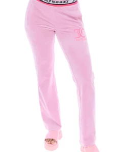 JUICY COUTURE PINK PETAL STRIPED WAISTBAND VELOUR TRACKSUIT BOTTOMS SPRING SUMMER '22 COLLECTION