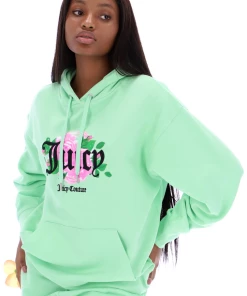 JUICY COUTURE MINT FANTASY FLORAL GRAPHIC FLEECE HOODIE SPRING SUMMER '22 COLLECTION