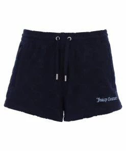 JUICY COUTURE TRACKSUITS NIGHT SKY BLUE MONOGRAM JACQUARD TERRY TOWELLING TRACK SHORTS