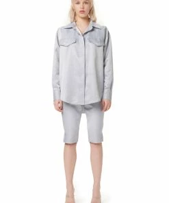 Juicy Couture UK TOPS GREY OVERSIZED WESTERN CUT-OUT SATIN SHIRT