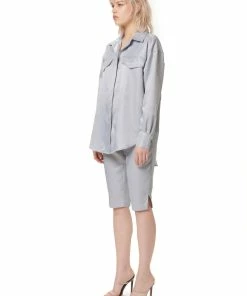 Juicy Couture UK TOPS GREY OVERSIZED WESTERN CUT-OUT SATIN SHIRT