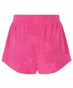 JUICY COUTURE SPRING SUMMER'22 COLLECTION FLURO PINK RECYCLED MONOGRAM TOWELLING SHORTS