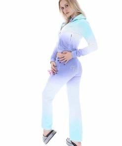 JUICY COUTURE AQUA OMBRE VELOUR TRACK PANTS