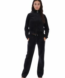 JUICY COUTURE TRACKSUITS BLACK VELOUR DIAMANTE TRACKSUIT BOTTOM