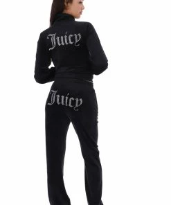JUICY COUTURE TRACKSUITS BLACK VELOUR DIAMANTE TRACKSUIT BOTTOM