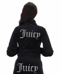 JUICY COUTURE TRACKSUITS BLACK VELOUR DIAMANTE TRACKSUIT BOTTOM