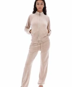 JUICY COUTURE WARM TAUPE VELOUR DIAMANTE TRACKSUIT BOTTOM