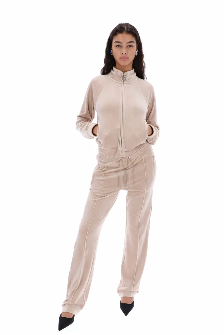 JUICY COUTURE WARM TAUPE VELOUR DIAMANTE TRACKSUIT BOTTOM