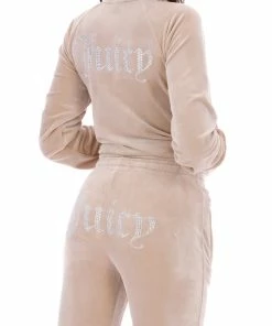 JUICY COUTURE WARM TAUPE VELOUR DIAMANTE TRACKSUIT BOTTOM