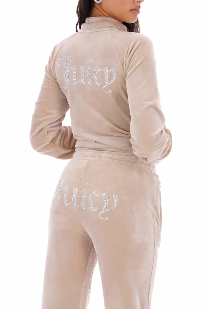 JUICY COUTURE WARM TAUPE VELOUR DIAMANTE TRACKSUIT BOTTOM