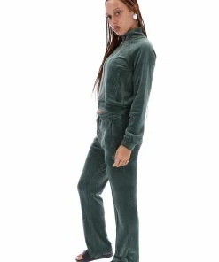 JUICY COUTURE DARK MOSS VELOUR DIAMANTE TRACKSUIT BOTTOM