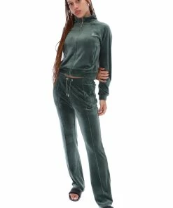 JUICY COUTURE DARK MOSS VELOUR DIAMANTE TRACKSUIT BOTTOM