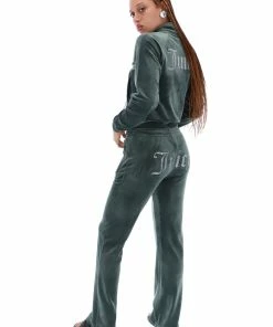 JUICY COUTURE TRACKSUITS DARK MOSS VELOUR DIAMANTE TRACKTOP