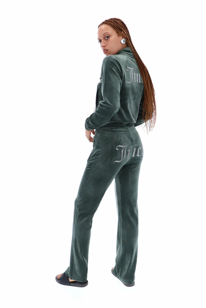 JUICY COUTURE TRACKSUITS DARK MOSS VELOUR DIAMANTE TRACKTOP