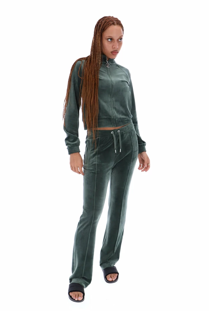 JUICY COUTURE TRACKSUITS DARK MOSS VELOUR DIAMANTE TRACKTOP