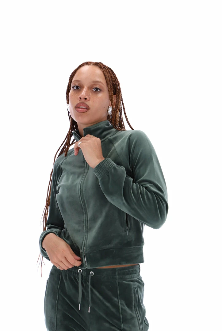 JUICY COUTURE TRACKSUITS DARK MOSS VELOUR DIAMANTE TRACKTOP
