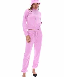 JUICY COUTURE ACCESSORIES ORCHID PINK DIAMANTE VELOUR BUCKET HAT