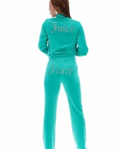 JUICY COUTURE GREEN VELOUR DIAMANTE TRACKSUIT BOTTOM TRACKSUITS