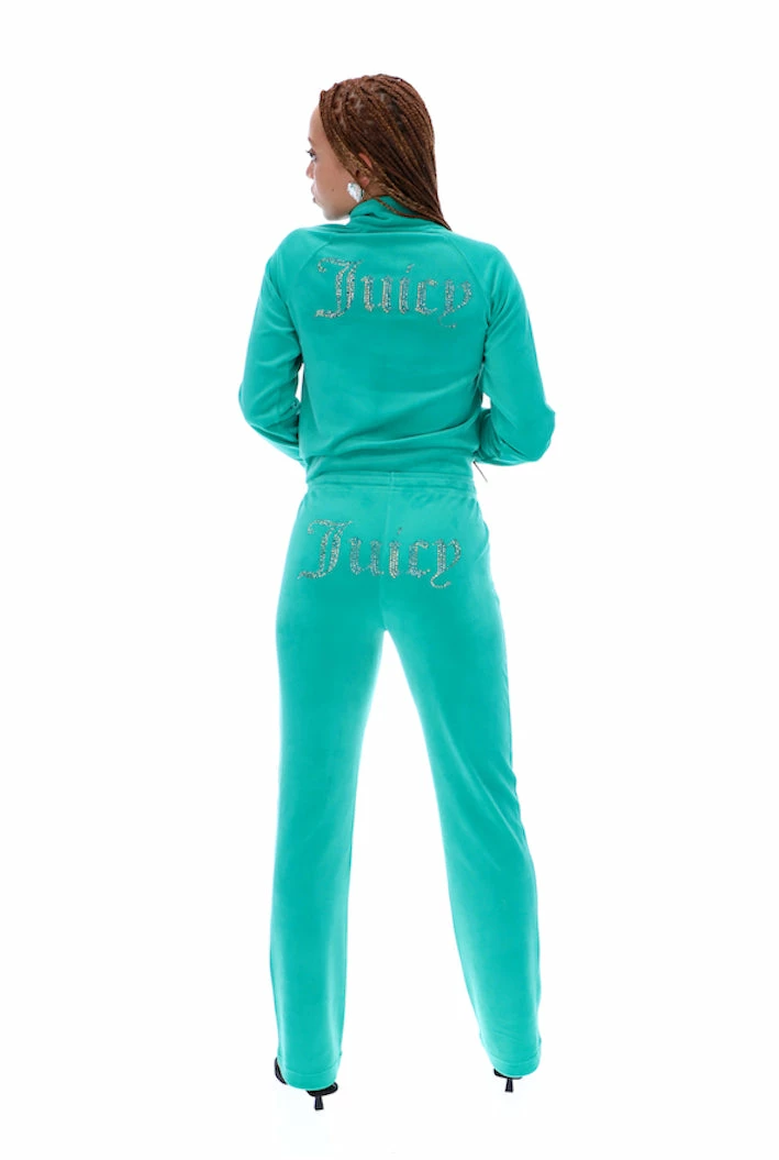 JUICY COUTURE GREEN VELOUR DIAMANTE TRACKTOP TRACKSUITS