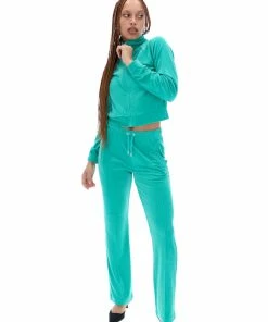 JUICY COUTURE GREEN VELOUR DIAMANTE TRACKSUIT BOTTOM TRACKSUITS