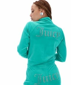 JUICY COUTURE GREEN VELOUR DIAMANTE TRACKTOP TRACKSUITS