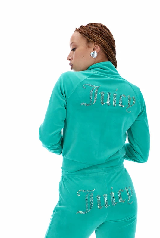 JUICY COUTURE GREEN VELOUR DIAMANTE TRACKTOP TRACKSUITS