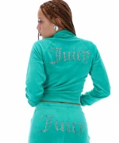 JUICY COUTURE GREEN VELOUR DIAMANTE TRACKTOP TRACKSUITS