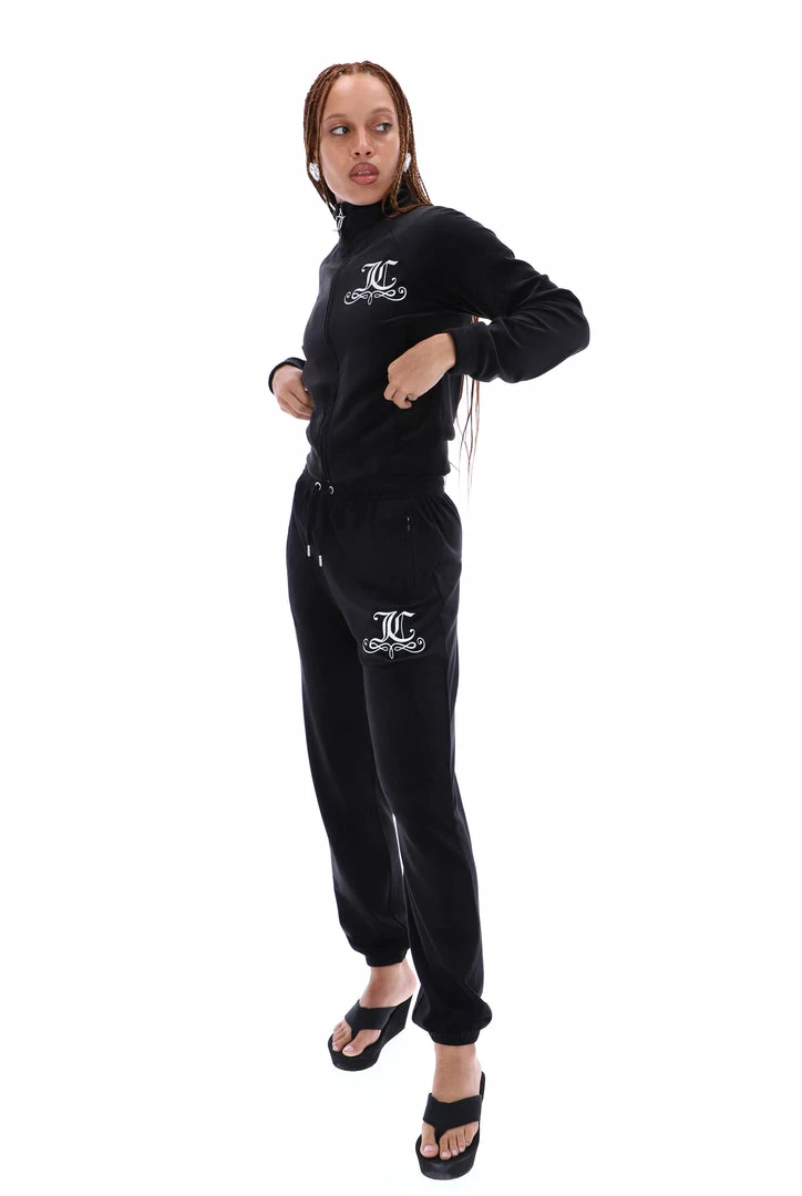JUICY COUTURE BLACK VELOUR CREST CUFFED BOTTOMS