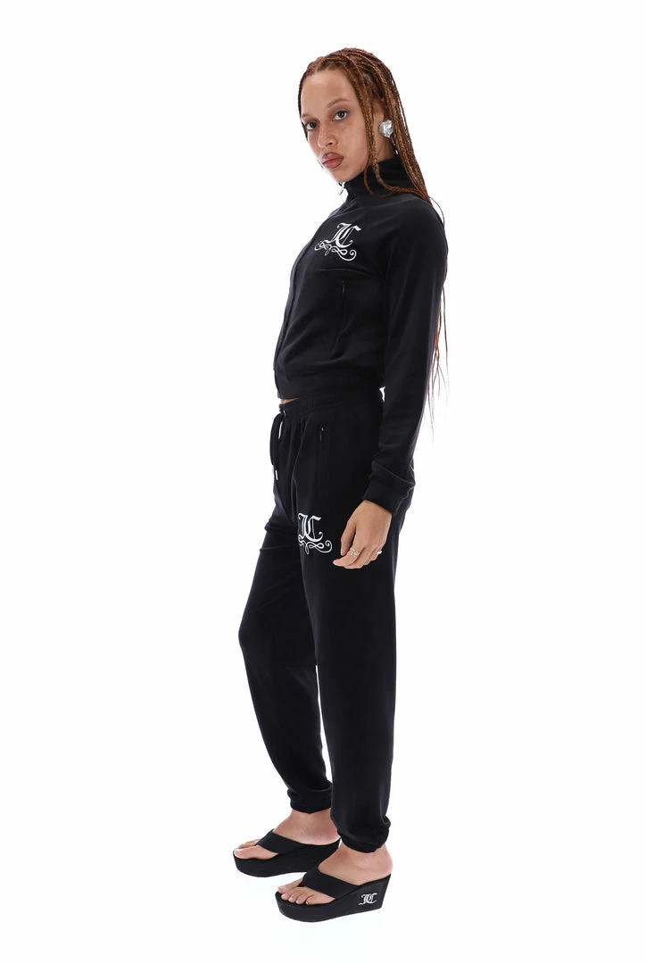 JUICY COUTURE BLACK VELOUR CREST CUFFED BOTTOMS