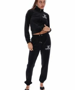 JUICY COUTURE BLACK VELOUR CREST CUFFED BOTTOMS