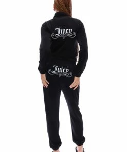 JUICY COUTURE BLACK VELOUR CREST CUFFED BOTTOMS