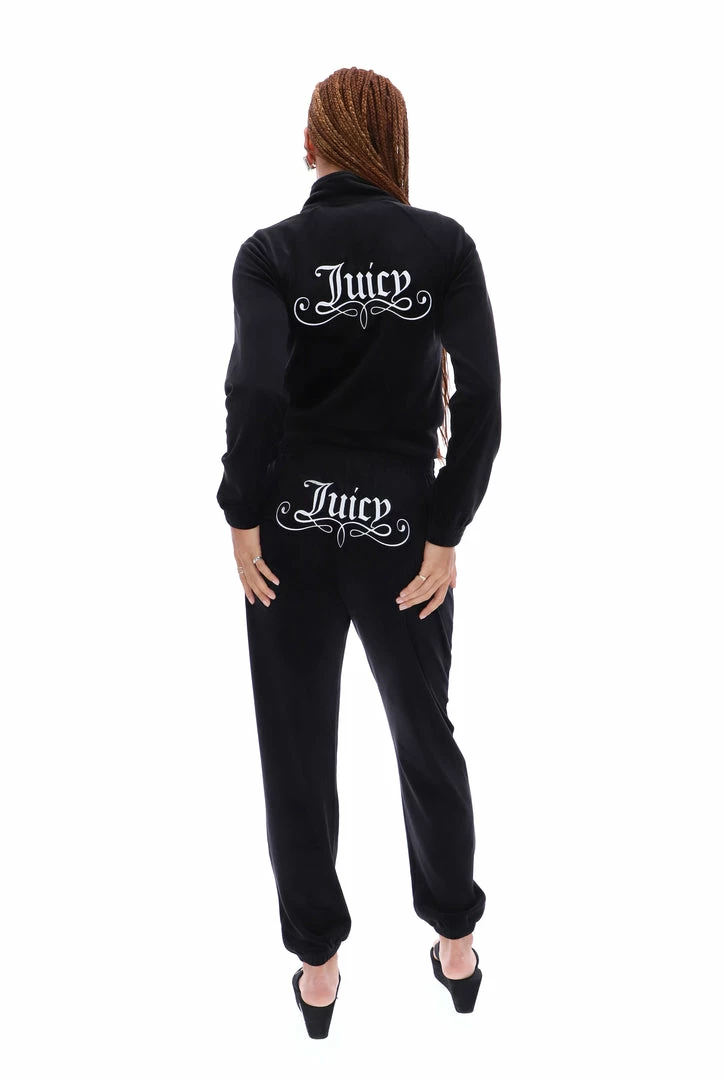 JUICY COUTURE BLACK VELOUR CREST CUFFED BOTTOMS