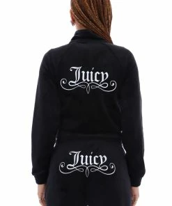 JUICY COUTURE BLACK VELOUR CREST CUFFED BOTTOMS
