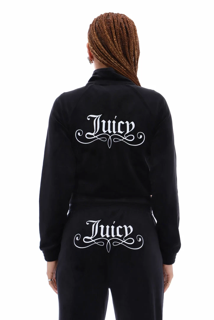 JUICY COUTURE BLACK VELOUR CREST CUFFED BOTTOMS