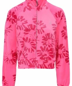 JUICY COUTURE FLURO PINK PRINTED VELOUR DIAMANTE TRACKTOP SPRING SUMMER '22 COLLECTION