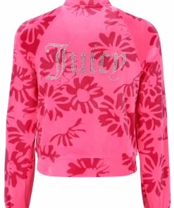 JUICY COUTURE FLURO PINK PRINTED VELOUR DIAMANTE TRACKTOP SPRING SUMMER'22 COLLECTION