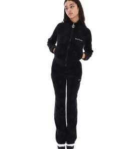 JUICY COUTURE BLACK MONOGRAM JACQUARD VELOUR TRACKTOP TRACKSUITS