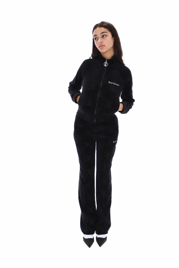 JUICY COUTURE TRACKSUITS BLACK MONOGRAM VELOUR TRACKSUIT BOTTOMS