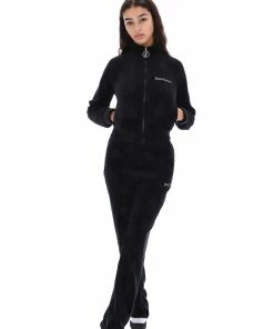 JUICY COUTURE BLACK MONOGRAM JACQUARD VELOUR TRACKTOP TRACKSUITS
