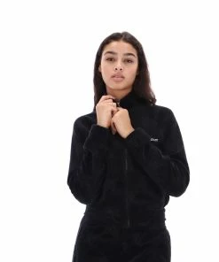 JUICY COUTURE BLACK MONOGRAM JACQUARD VELOUR TRACKTOP TRACKSUITS