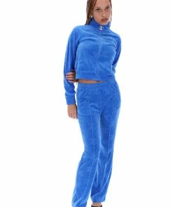 JUICY COUTURE PRINCESS BLUE MONOGRAM JACQUARD VELOUR TRACKTOP TRACKSUITS