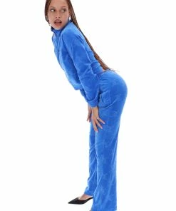 JUICY COUTURE TRACKSUITS PRINCESS BLUE MONOGRAM VELOUR TRACKSUIT BOTTOMS
