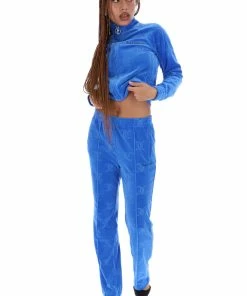 JUICY COUTURE TRACKSUITS PRINCESS BLUE MONOGRAM VELOUR TRACKSUIT BOTTOMS