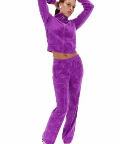 JUICY COUTURE TRACKSUITS PURPLE MONOGRAM VELOUR TRACKSUIT BOTTOMS