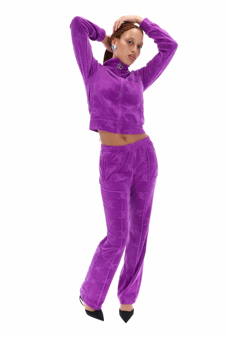 JUICY COUTURE TRACKSUITS PURPLE MONOGRAM VELOUR TRACKSUIT BOTTOMS