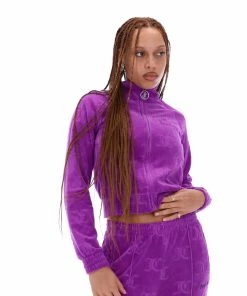 JUICY COUTURE TRACKSUITS PURPLE MONOGRAM JACQUARD VELOUR TRACKTOP