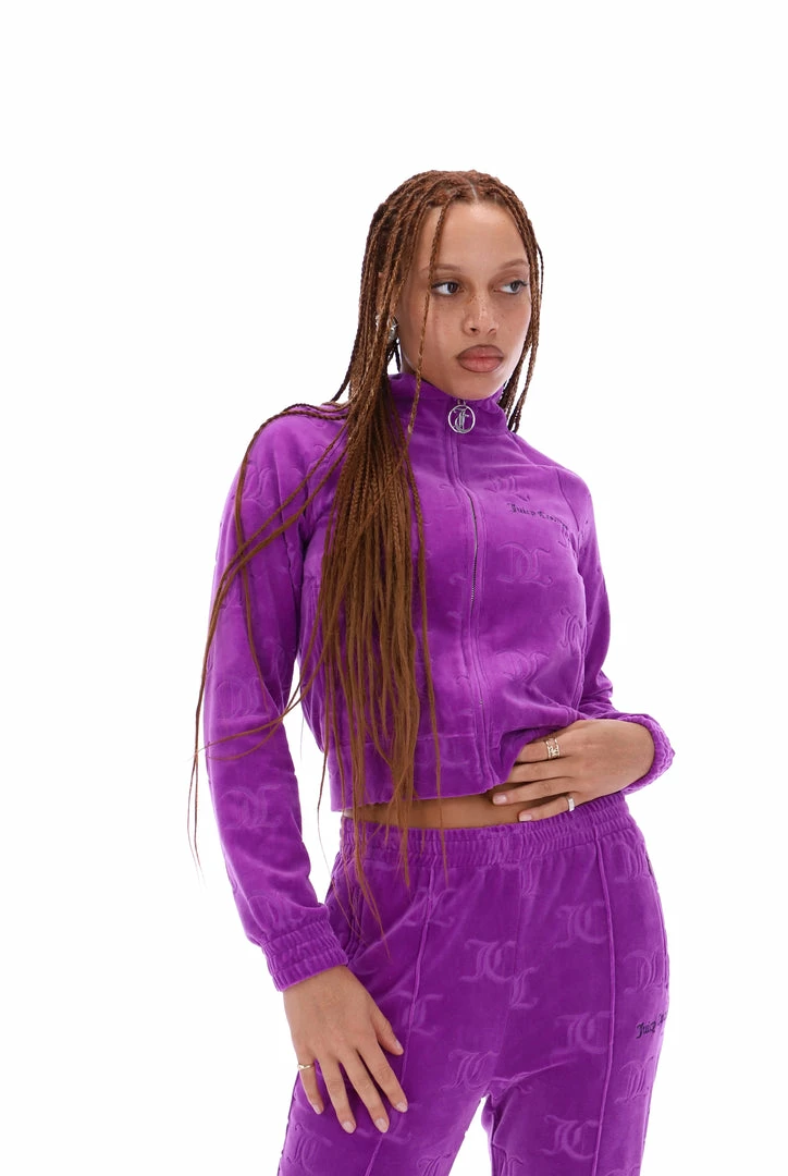 JUICY COUTURE TRACKSUITS PURPLE MONOGRAM JACQUARD VELOUR TRACKTOP