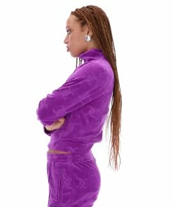 JUICY COUTURE TRACKSUITS PURPLE MONOGRAM JACQUARD VELOUR TRACKTOP