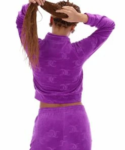 JUICY COUTURE TRACKSUITS PURPLE MONOGRAM JACQUARD VELOUR TRACKTOP