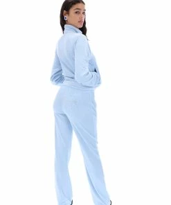 JUICY COUTURE COOL BLUE VELOUR SCRIPT DIAMANTE ZIP UP TRACK TOP